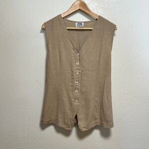 Star‎ City Clothing Lagenlook Linen Blend Tan Vest Women Size M